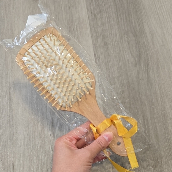 Accessories - Wooden Hair Brush with Yellow Ribbon & "Nicole" Engraved